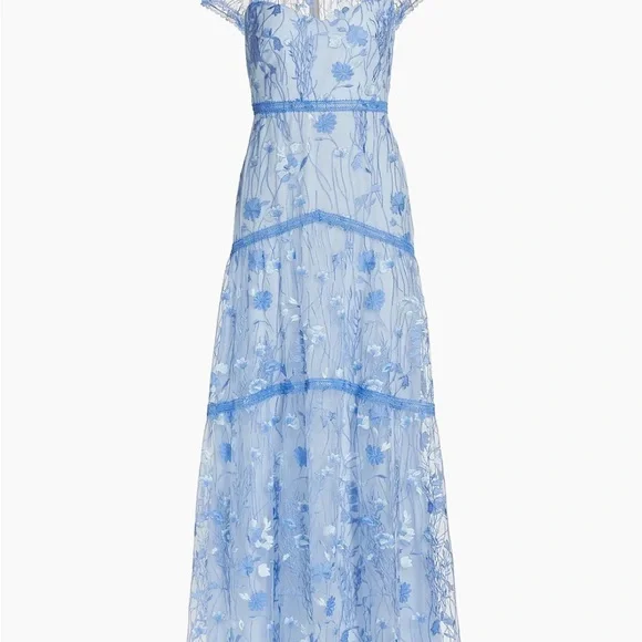 blue monique lhuillier dress Nadine Halter Chiffon Maxi Dress - Blue